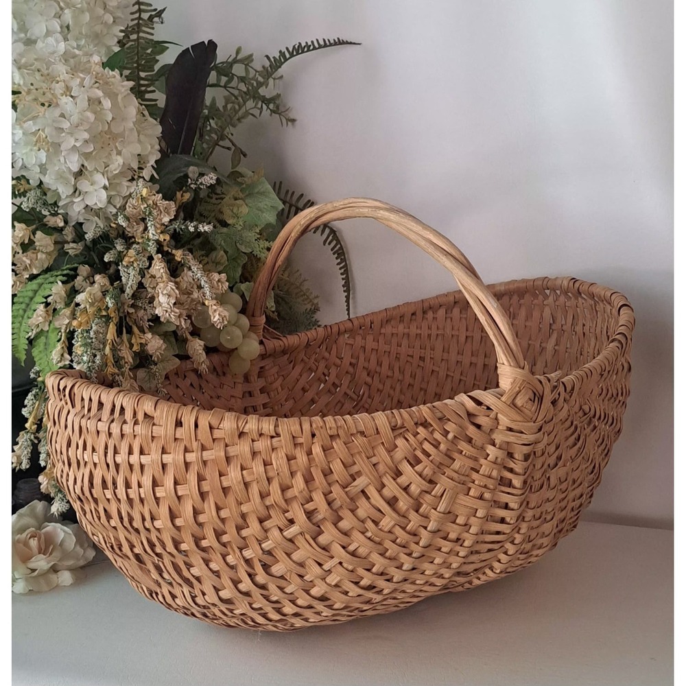 Antique Basket Splint Buttocks Woven Basket Handmade Oval 21"